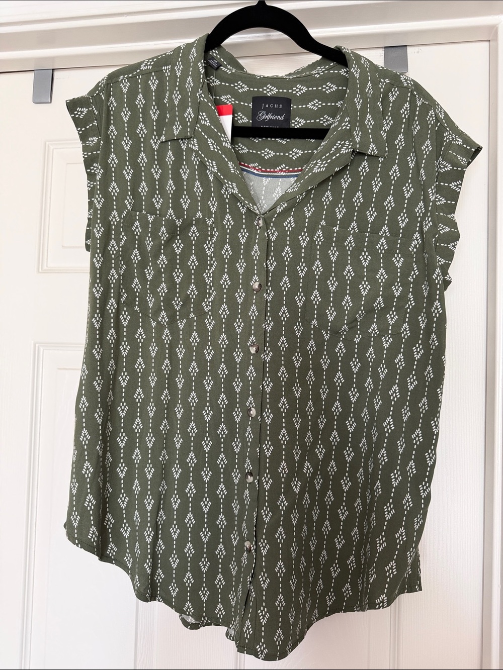 Jachs Olive Green Button-Front Short Sleeve Shirt